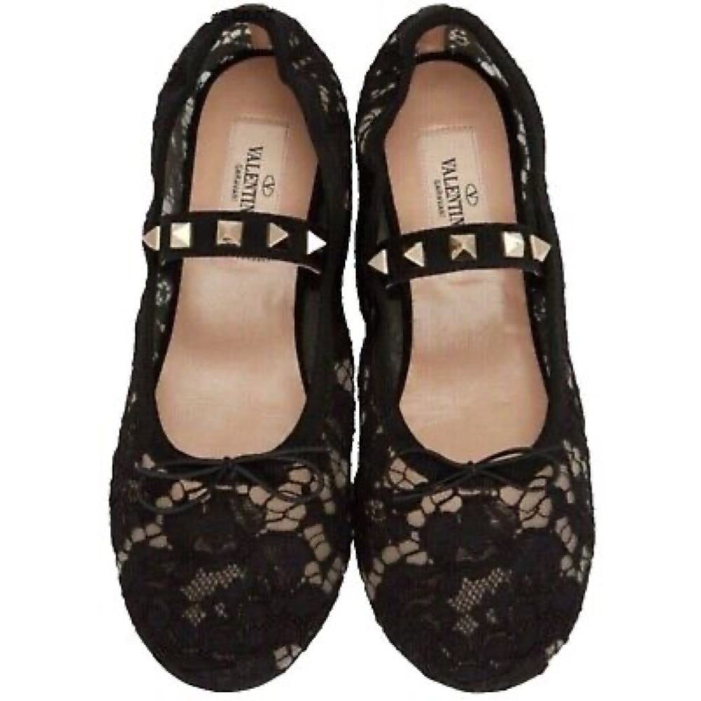 Valentino Rockstud‎ Black Lace Ballet Flats - Picture 5 of 16